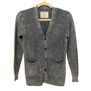 Bayflow Linen Blend Cardigan Sweaters Size 2 US Small Blue Vintage Wash Pockets